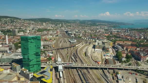 Zurique Cityscape Railways Panorama Aéreo Suíça — Vídeo de Stock