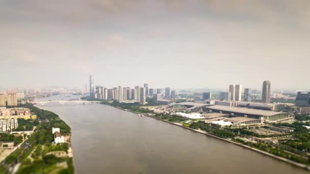 Denní Čas Guangzhou Riverside Letecké Panorama Timelapse Video Porcelán — Stock video