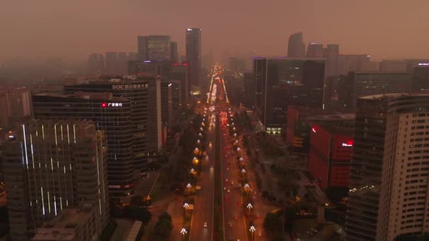Tempo Noturno Iluminado Chengdu Cidade Cidade Cidade Tráfego Aéreo Panorama — Vídeo de Stock