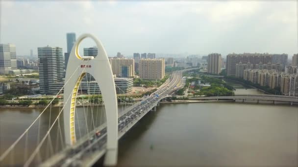 Tageszeit Guangzhou Flussufer Luftaufnahme Filmmaterial China — Stockvideo