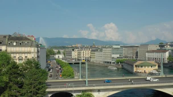Nagranie Panoramy Rzeki Genewa Szwajcaria — Wideo stockowe