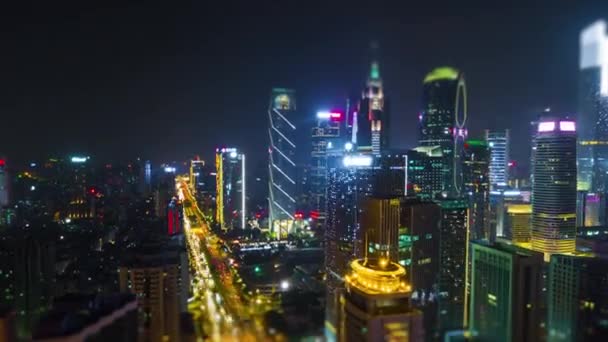 Noite Iluminado Guangzhou Tráfego Aéreo Panorama Timelapse Imagens China — Vídeo de Stock