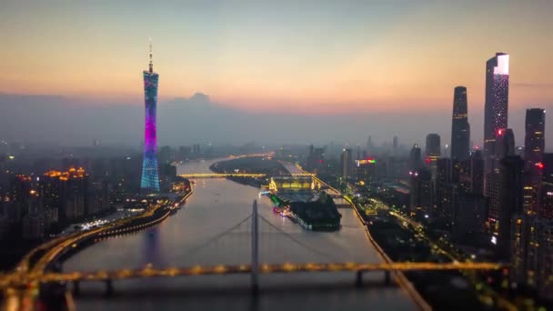 Noční Osvětlení Guangzhou Letecké Dopravy Panorama Timelapse Video Porcelán — Stock video