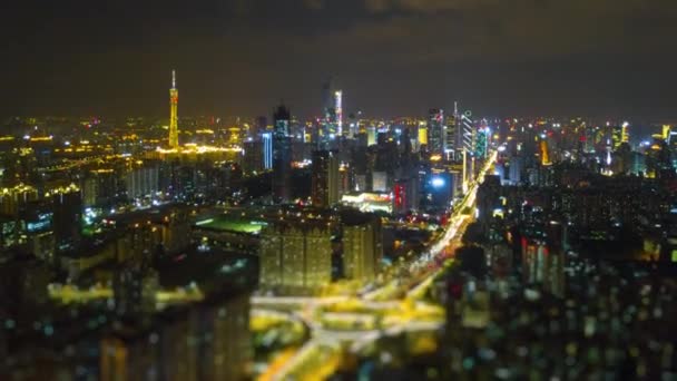 Nachts Verlicht Guangzhou Luchtverkeer Panorama Tijdapse Beeldmateriaal Porselein — Stockvideo