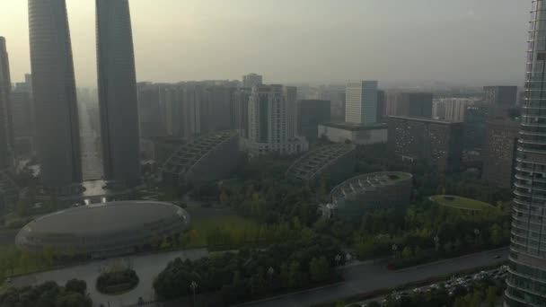 Tarde Noche Chengdu Ciudad Centro Ciudad Chengdu Panorama Aéreo China — Vídeos de Stock