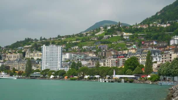 Switzerland Montreux Circa November 2019 Montreux Lake Side Panorama Footage — ストック動画