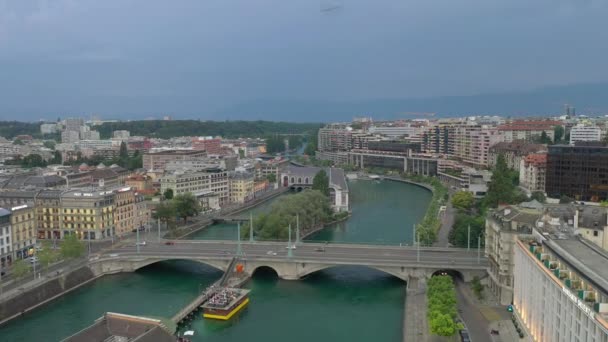 Footage Geneva Air Riverscape Panorama Switzerland — стокове відео