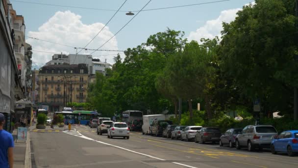 Montreux Város Városi Forgalom Légi Panoráma Lassított Felvétel Svájcban — Stock videók