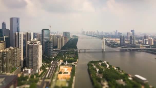Jour Guangzhou Bord Rivière Panorama Aérien Timelapse Images Chine — Video