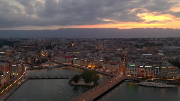 Wieczór Czas Materiał Filmowy Panoramy Miasta Genewa Szwajcaria — Wideo stockowe