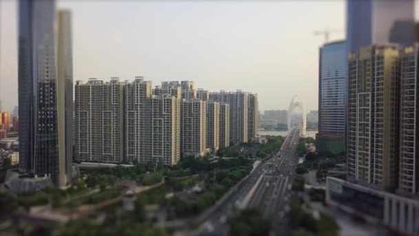 Evening Time Guangzhou Cityscape Aerial Panorama Footage China — Stock Video