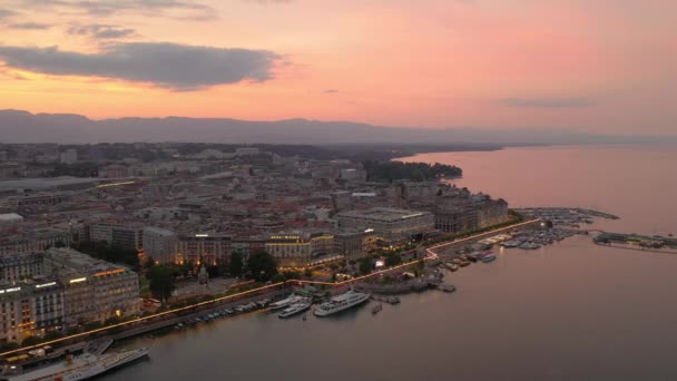 Wieczór Czas Materiał Filmowy Panoramy Miasta Genewa Szwajcaria — Wideo stockowe