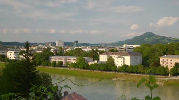 Salzburg Austria July 2019 Day Time Salzburg Central Cityscape Mountain — Stock Video