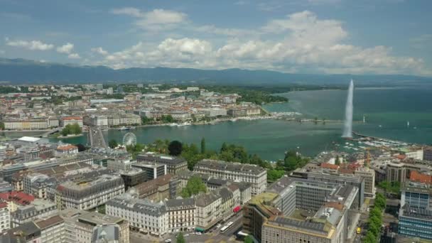 День Кадрів Женевської Авіаційної Панорами Величезним Фонтаном Швейцарія — стокове відео