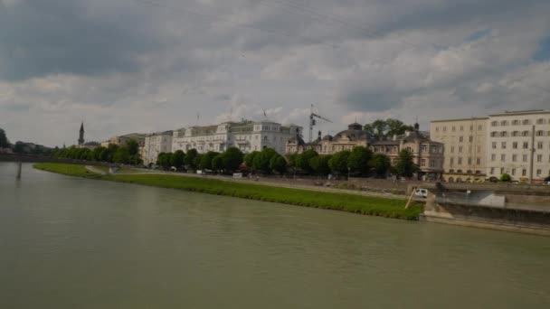 Salzburg Oostenrijk Juli 2019 Dag Salzburg Centrum Stadsgezicht Bergtop Panorama — Stockvideo