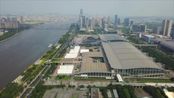 Hora Dia Guangzhou Panorama Aéreo Ribeirinha Imagens China — Vídeo de Stock