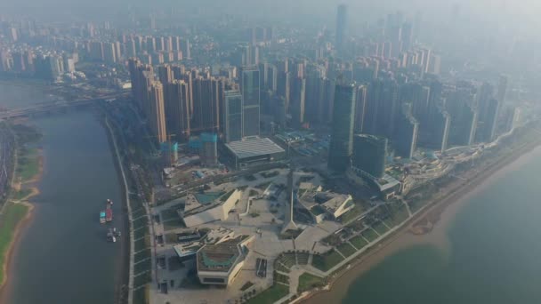 Atardecer Tiempo Changsha Ciudad Ribereña Bahía Antena Panorama China — Vídeos de Stock