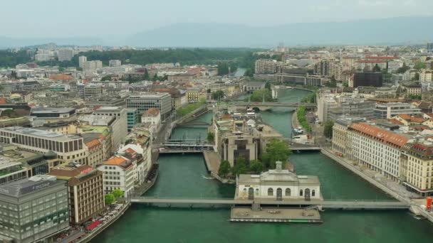 Footage Geneva Aerial Riverscape Panorama Switzerland — Stok video