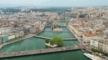 4k Footage of Geneva aerial riverscape panorama, Switzerland  