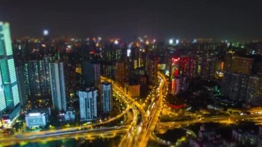 Gece saat Guangzhou cityscape Rating hava panorama. 4 k görüntüleri Çin