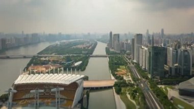 Guangzhou nehir kenarındaki gündüz panoraması. 4k zaman dilimi Çin porseleni 