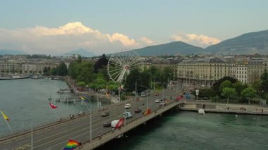 4k Footage of Geneva aerial riverscape panorama, Switzerland  