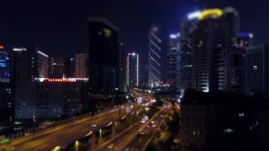 Gece saat Guangzhou cityscape Rating hava panorama. 4 k görüntüleri Çin
