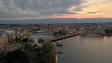 4k Footage of Geneva aerial riverscape panorama, Switzerland  