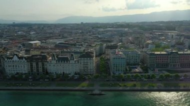 4k Footage of Geneva aerial riverscape panorama, Switzerland  