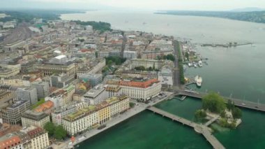 4k Footage of Geneva aerial riverscape panorama, Switzerland  