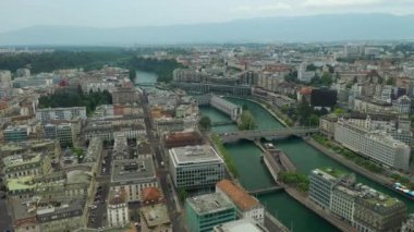4k Footage of Geneva aerial riverscape panorama, Switzerland  