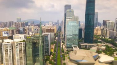 Gün zaman Guangzhou cityscape hava panorama. 4 k timelapse görüntüleri Çin 