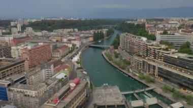 4k Footage of Geneva aerial riverscape panorama, Switzerland  