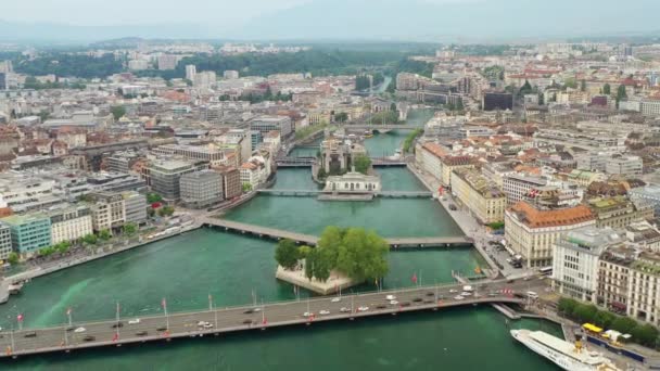 Footage Geneva Aerial Riverscape Panorama Switzerland — Stockvideo