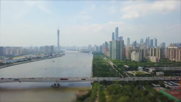 Giorno Guangzhou Vista Aerea Lungo Fiume Filmati Cina — Video Stock