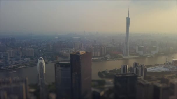 Večerní Čas Guangzhou Riverside Letecké Panorama Video Porcelán — Stock video