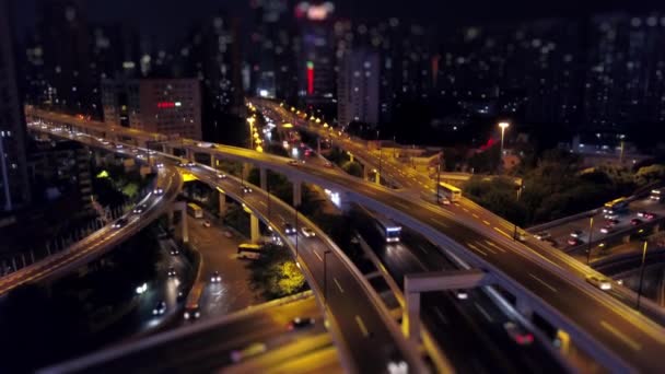 Night Time Guangzhou Cityscape Traffic Aerial Panorama Footage China — Stock Video