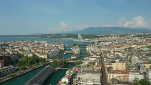 Filmagem Panorama Paisagem Dos Rios Aéreos Genebra Suíça — Vídeo de Stock