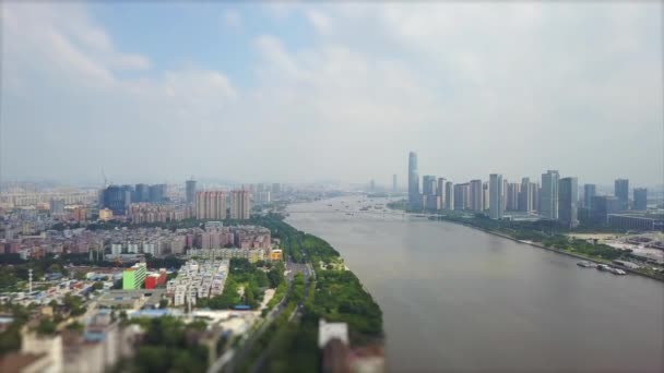 Giorno Guangzhou Vista Aerea Lungo Fiume Filmati Cina — Video Stock