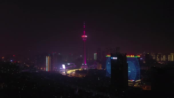 Noche Iluminado Chengdu Ciudad Centro Ciudad Chengdu Panorama Aéreo China — Vídeos de Stock