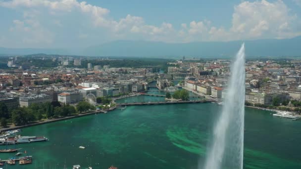 Día Metraje Ginebra Paisaje Paisajes Aéreos Con Gran Fuente Suiza — Vídeo de stock