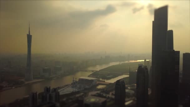 Večerní Čas Guangzhou Riverside Letecké Panorama Video Porcelán — Stock video