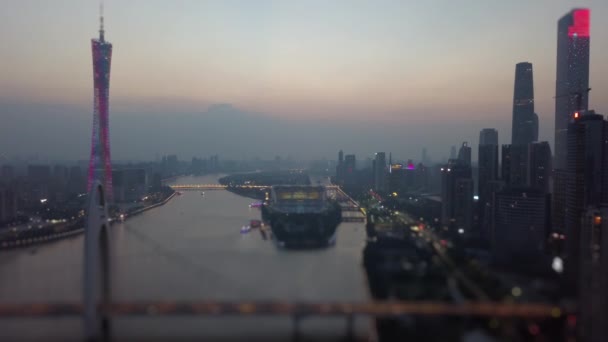 Akşam Vakti Guangzhou Nehir Kenarı Panoraması Çin Porseleni — Stok video