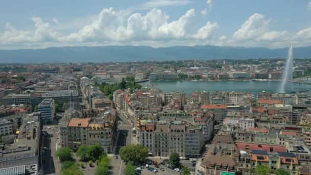 Footage Geneva Aerial Riverscape Panorama Switzerland — Stockvideo
