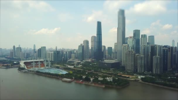 Dag Guangzhou Riverside Luchtfoto Panorama Beeldmateriaal Porselein — Stockvideo
