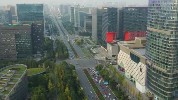 Дневной Центр Города Чэнду Воздушная Панорама Движения Китай — стоковое видео
