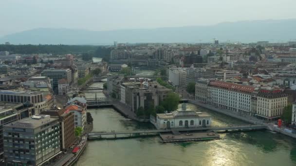 Filmagem Panorama Paisagem Dos Rios Aéreos Genebra Suíça — Vídeo de Stock
