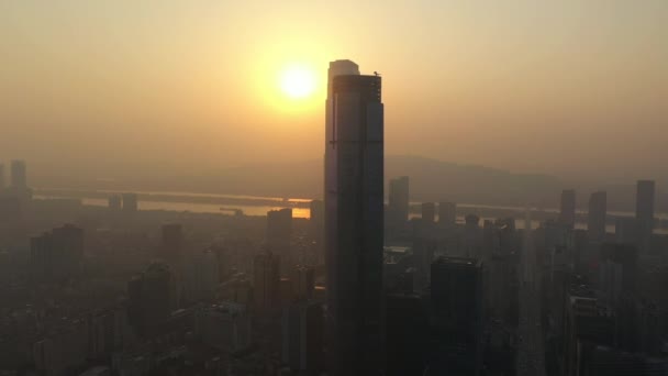 Changsha Город Солнечный День Знаменитый Центр Города Залива Воздушных Timelapse — стоковое видео