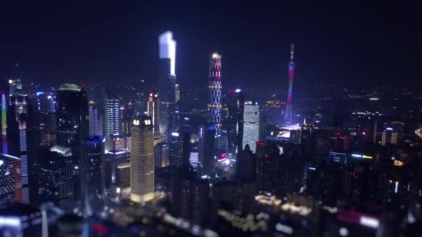 Notte Illuminato Guangzhou Paesaggio Urbano Panorama Aereo Filmati Cina — Video Stock