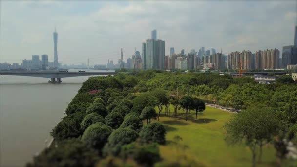 Ημέρα Ώρα Guangzhou Ποταμού Εναέρια Πανόραμα Βίντεο Κίνα — Αρχείο Βίντεο